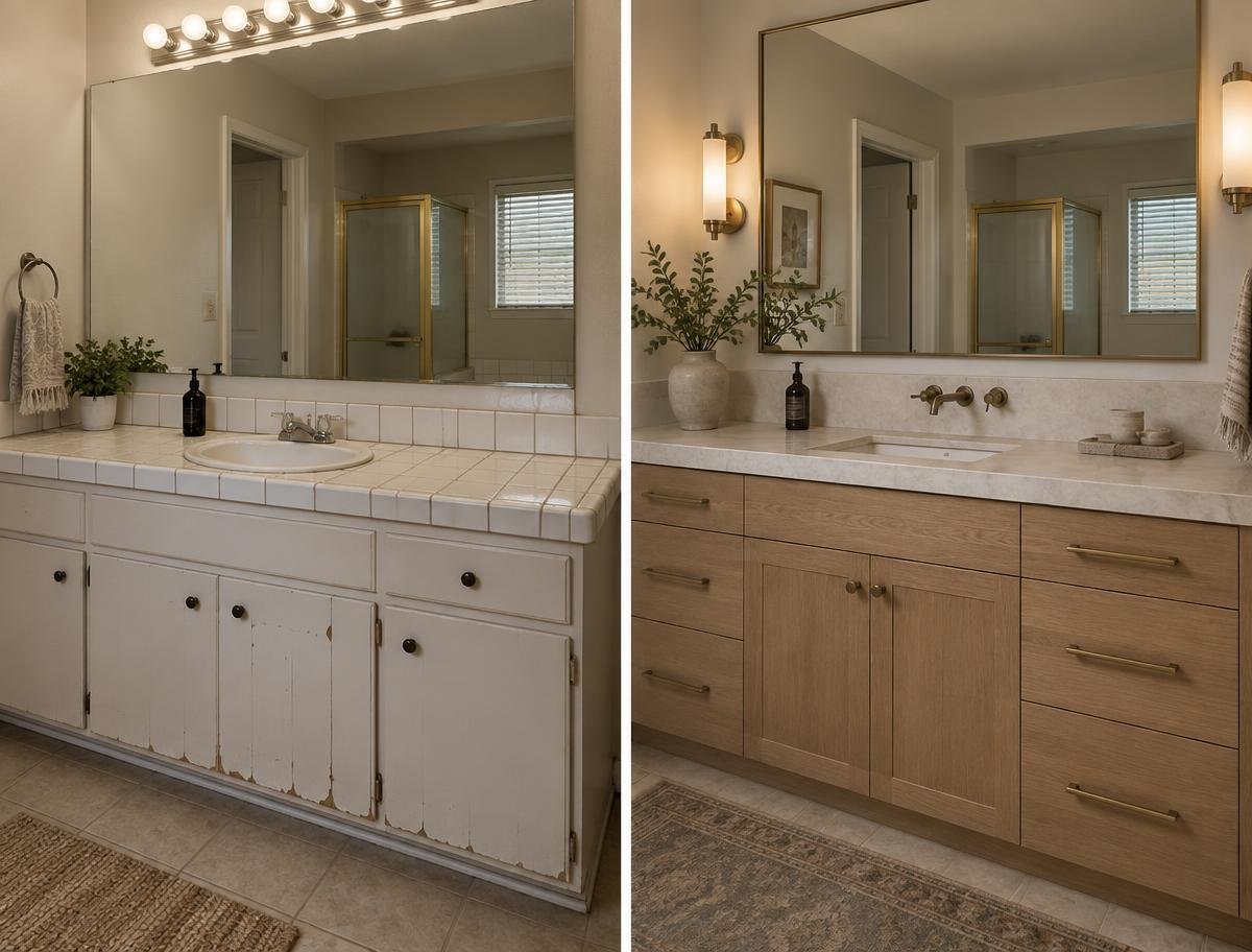 Bathroom vanity before and after renovation